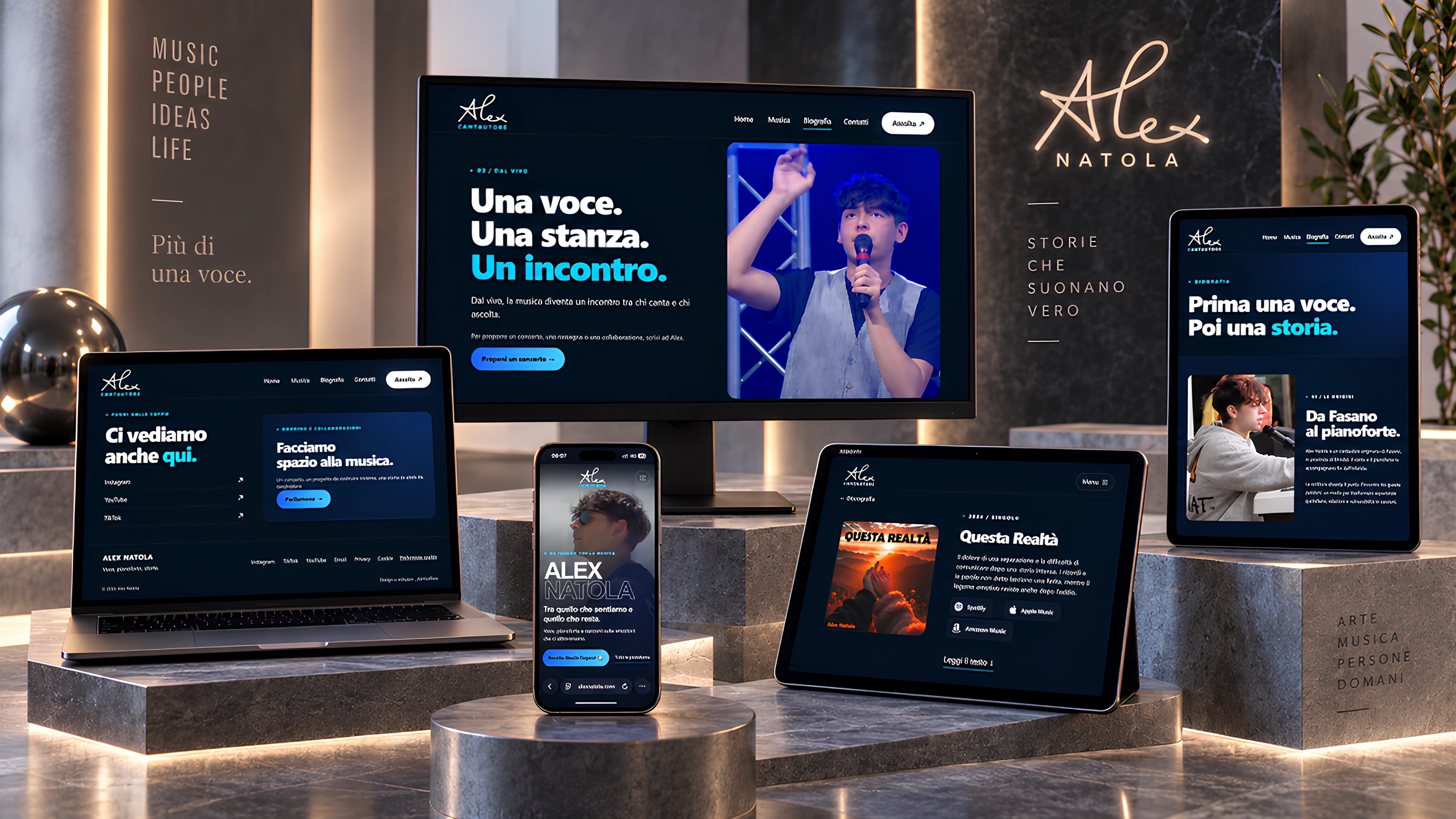 Portfolio website for singer-songwriter Alex Natola.